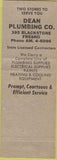 Matchbook Cover - Dean Plumbing Co Selma CA