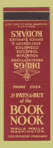 Matchbook Cover - Book Nook Walla Walla WA Drug Store SAMPLE