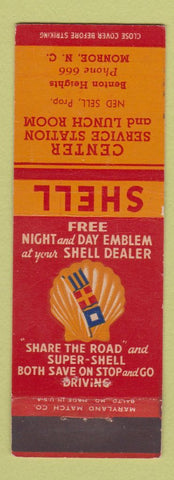 Matchbook Cover - Shell oil gas Center Service Monroe NC