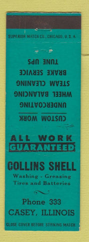 Matchbook Cover - Collins Shell oil gas Casey IL low phone #