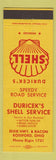 Matchbook Cover - Shell oil gas Duricek's Rossford OH