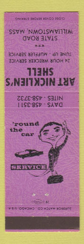 Matchbook Cover - Art Nicklien's Shell oil gas Williamstown MA