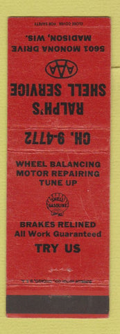 Matchbook Cover - Ralph's Shell oil gas Madison WI