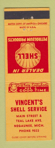 Matchbook Cover - Vincent's Shell oil gas Negaunee MI