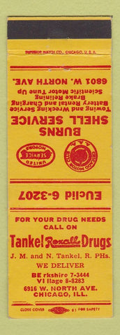 Matchbook Cover - Tankel Rexall Drugs Shell oil gas Chicago IL