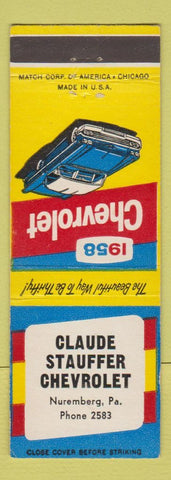 Matchbook Cover - 1958 Chevrolet Claude Stauffer Nuremberg PA
