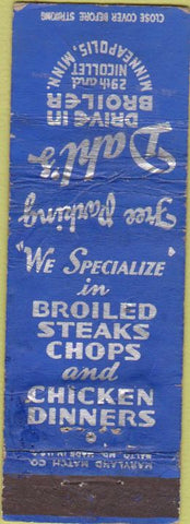 Matchbook Cover - Dahl's Broiler Minneapolis MN POOR