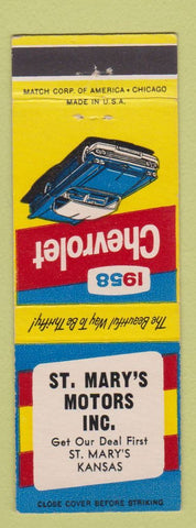 Matchbook Cover - 1958 Chevrolet St Mary's Motors KS