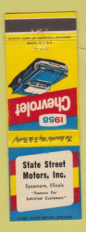Matchbook Cover - 1958 Chevrolet State Street Motors Sycamore IL #2
