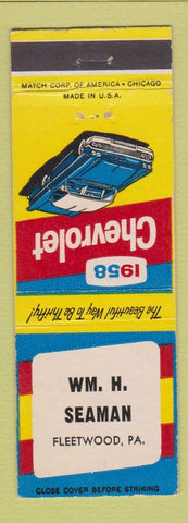 Matchbook Cover - 1958 Chevrolet Wm Seaman Fleetwood PA