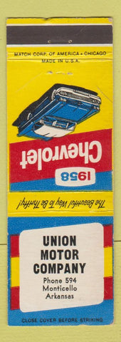 Matchbook Cover - 1958 Chevrolet Union Motors Monticello AR