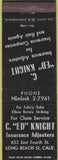 Matchbook Cover - Ed Knight Insurance Adjusters Long Beach CA