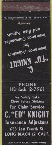 Matchbook Cover - Ed Knight Insurance Adjusters Long Beach CA