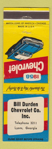 Matchbook Cover - 1958 Chevrolet Bill Durden Lyons GA