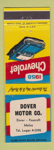 Matchbook Cover - 1958 Chevrolet Dover Motors Dover Foxcroft ME