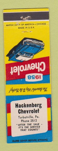 Matchbook Cover - 1958 Chevrolet Hackenberg Turbotville PA