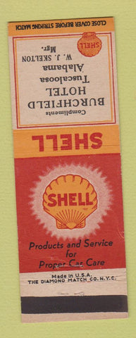 Matchbook Cover - Burchfield Hotel Tuscaloosa AL Shell oil gas WEAR