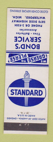 Matchbook Cover - Bond's Standard oil gas Waterford MI
