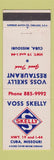 Matchbook Cover - Voss Skelly oil gas Cuba MO restaurant