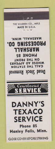Matchbook Cover - Danny's Texaco oil gas Hanley Falls MN