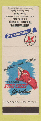 Matchbook Cover - Whitworth's Texaco oil gas Girard IL