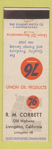 Matchbook Cover - Union 76 oil gas RM Corbett Livingston CA