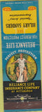 Matchbook Cover - Reliance Life Insurance Hilary Sanders Pittsburgh PA