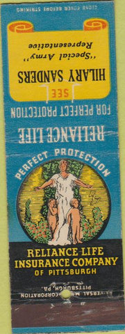 Matchbook Cover - Reliance Life Insurance Hilary Sanders Pittsburgh PA