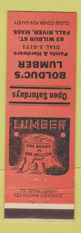 Matchbook Cover - Bolduc's Lumber Fall River MA RED