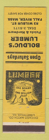 Matchbook Cover - Bolduc's Lumber Fall River MA YELLOW