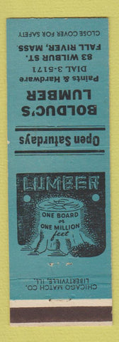 Matchbook Cover - Bolduc's Lumber Fall River MA BLUE