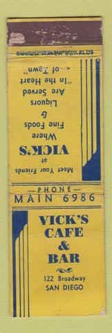 Matchbook Cover - Vick's Cafe Bar San Diego CA CROWN WORN