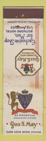 Matchbook Cover - Gus S May Men's Shop Biltmore Hotel Los Angeles CA CROWN WEAR
