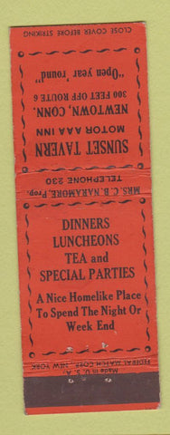 Matchbook Cover - Sunset Tavern Motor Inn Newtown CT Federal
