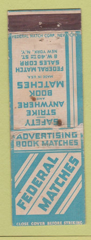Matchbook Cover - Federal Matches New York City WORN