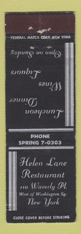 Matchbook Cover - Helen Lane Restaurant New York City Federal