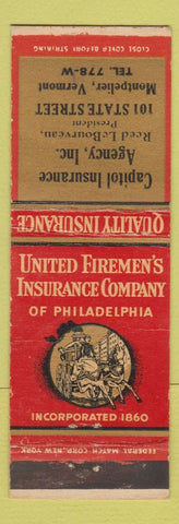 Matchbook Cover - Capitol Insurance Montpelier VT Federal WEAR