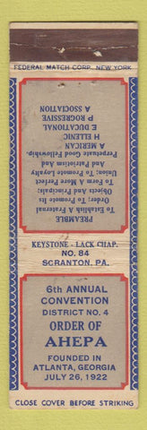 Matchbook Cover - AHEPA Convention Scranton PA American Hellenic Educational