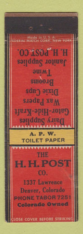 Matchbook Cover - HH Post Denver Colorado Dairy Supply Federal WEAR