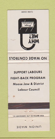 Matchbook Cover - Labours Union Moose Jaw SK WEAR