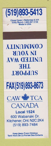 Matchbook Cover - CAW TCA Canada Union Kitchener ON