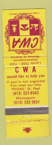 Matchbook Cover - CWA Union Communications Workers Minneapolis MN