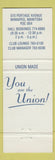 Matchbook Cover - Union Centre Winnipeg MB #1