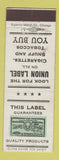 Matchbook Cover - Union Label Tobacco Products Avalon Kool Spud Yankee Girl