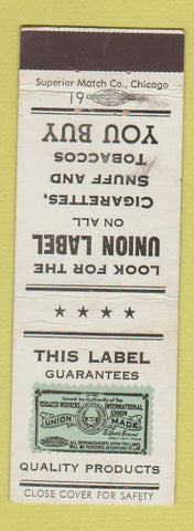 Matchbook Cover - Union Label Tobacco Products Avalon Kool Spud Yankee Girl