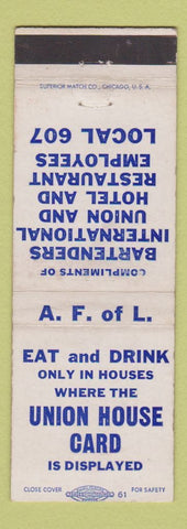 Matchbook Cover - AFL Union Bartenders Hotel Restaurant Employees WEAR