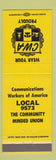 Matchbook Cover - CWA Communications Workers Union