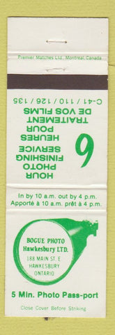 Matchbook Cover - Bogue Photo Hawkesbury ON WORN