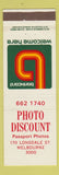 Matchbook Cover - Photo Discount Passport Photos Melbourne Australia