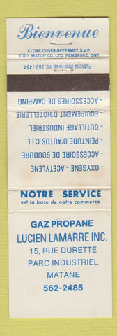 Matchbook Cover - Gaz Propane Lucien Lamarre Matane QC
